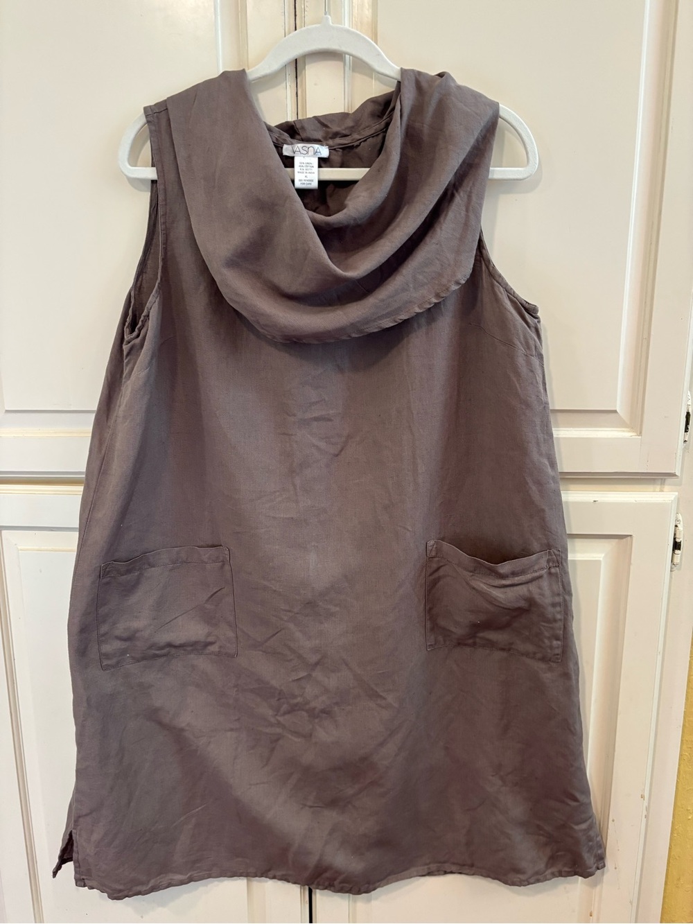 Vasna Sleeveless Cowl Neck Tunic in Taupe. XL